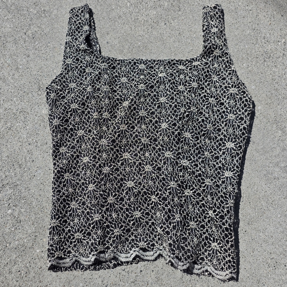 Vintage dressbarn Black Crochet Square Neck Tank